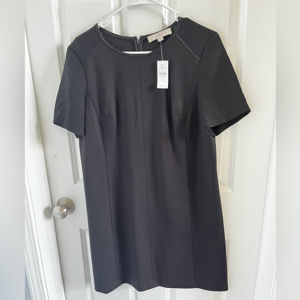 Loft Black Sort Sleeve Shift Dress size 10